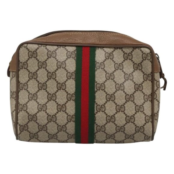 GUCCI GG Supreme Web Sherry Line Clutch Bag PVC Beige - Picture 1 of 15